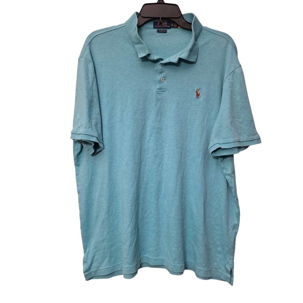 Polo Ralph Lauren Mens XL Classic Fit Short Sleeve Cotton Polo Shirt Light Blue